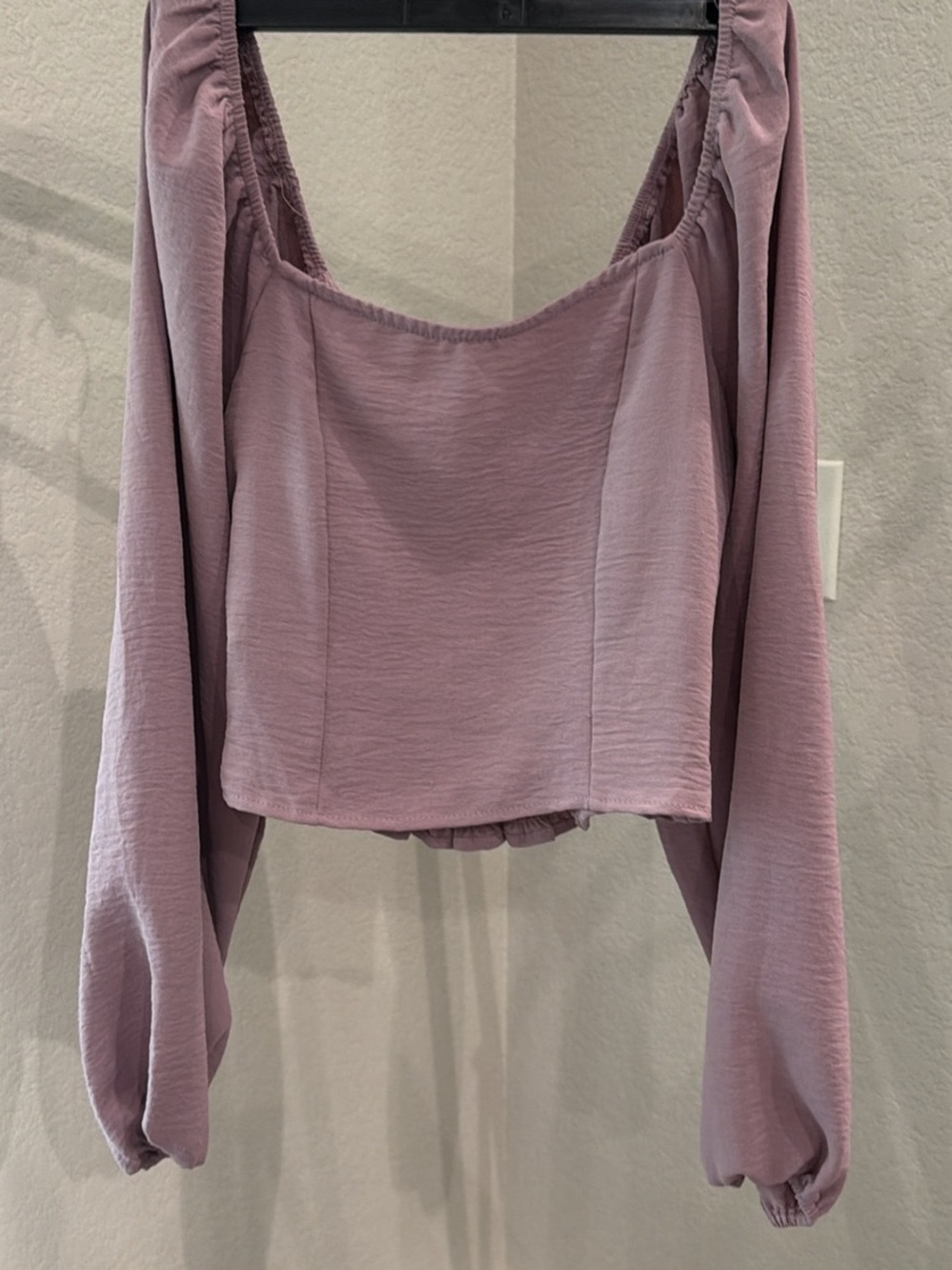 Altar'd State Mauve Puff-Sleeve Cropped Square-Neck Top